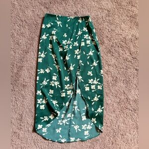 Urban Outfitters Green Floral Wrap Skirt with Cream Blooms